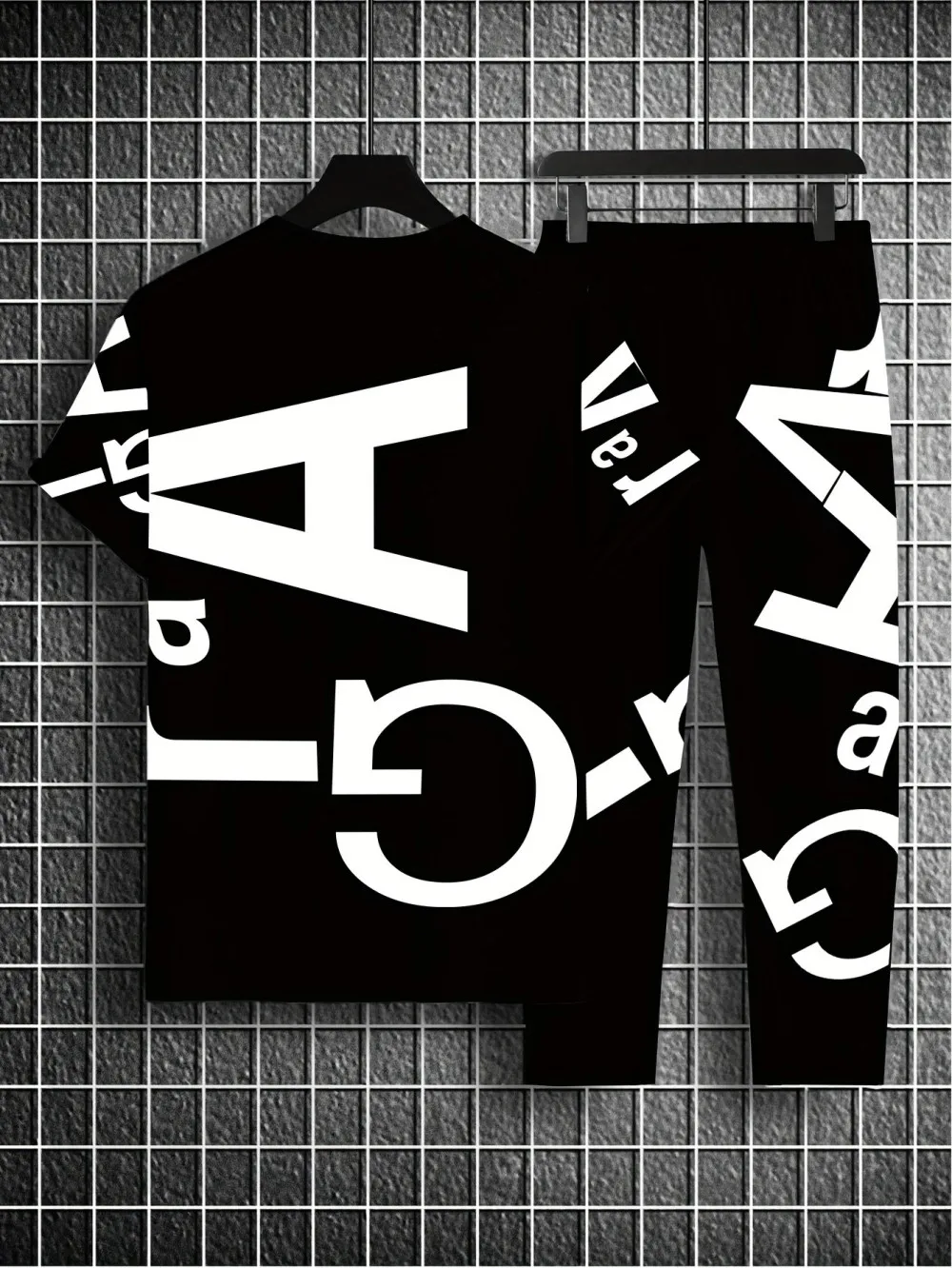 جديد الرجال الصيف شخصية رسالة مطبوعة مريحة للتنفس جولة الرقبة تي شيرت السراويل مجموعة ملابس عصرية في الهواء الطلق #4