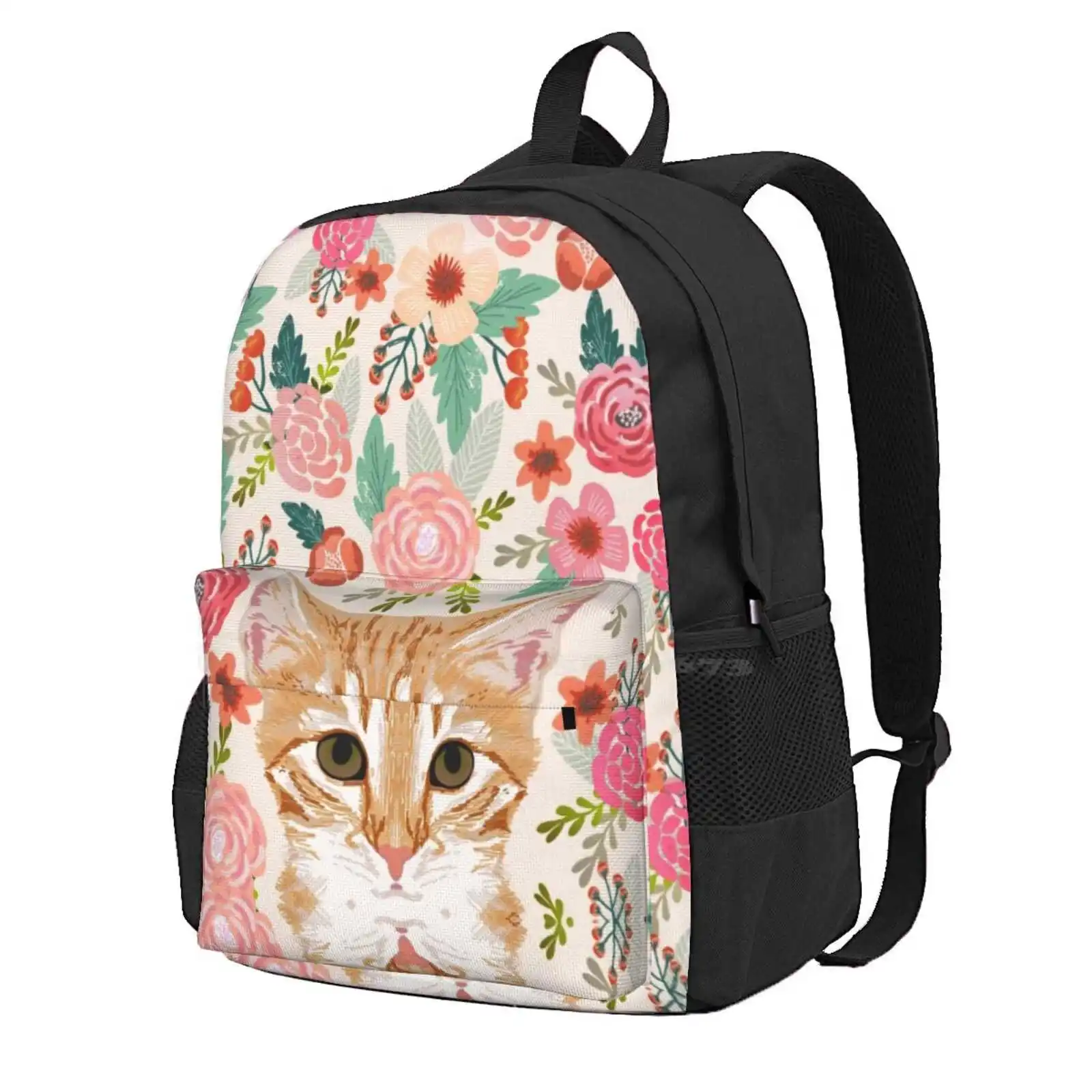 Tabby Cat Florals Spring Cute Girly Cat Lady Gifts Orange Tabby Cat Owners Hot Sale Schoolbag Backpack Fashion Bags Florals