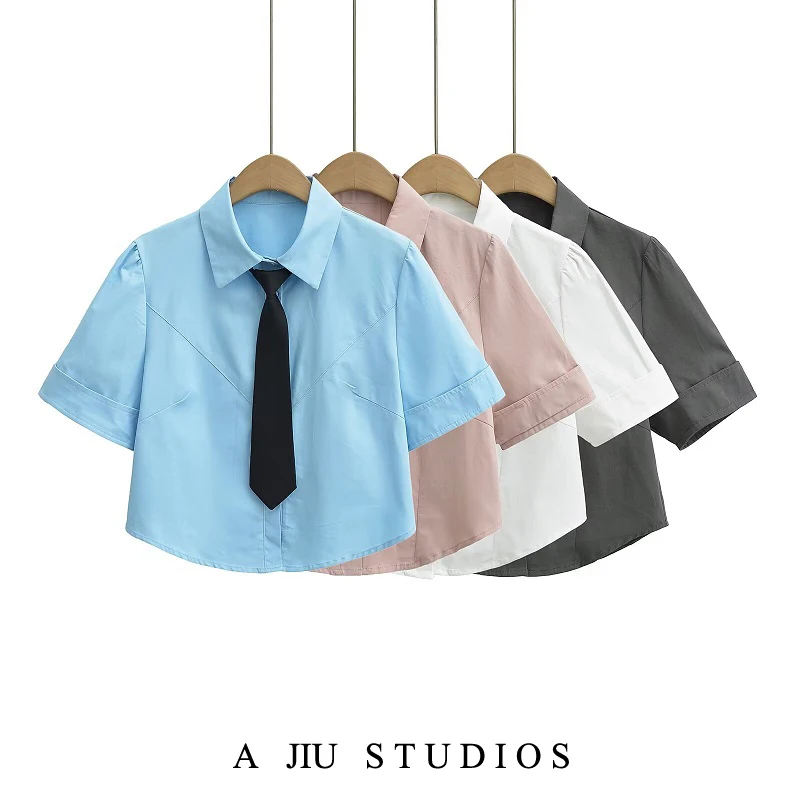 

Повседневный ort Sve Collared irt Женский летний топ High Street College Sle Spicy Girl JK ort Top Pure Desire Academy Wind