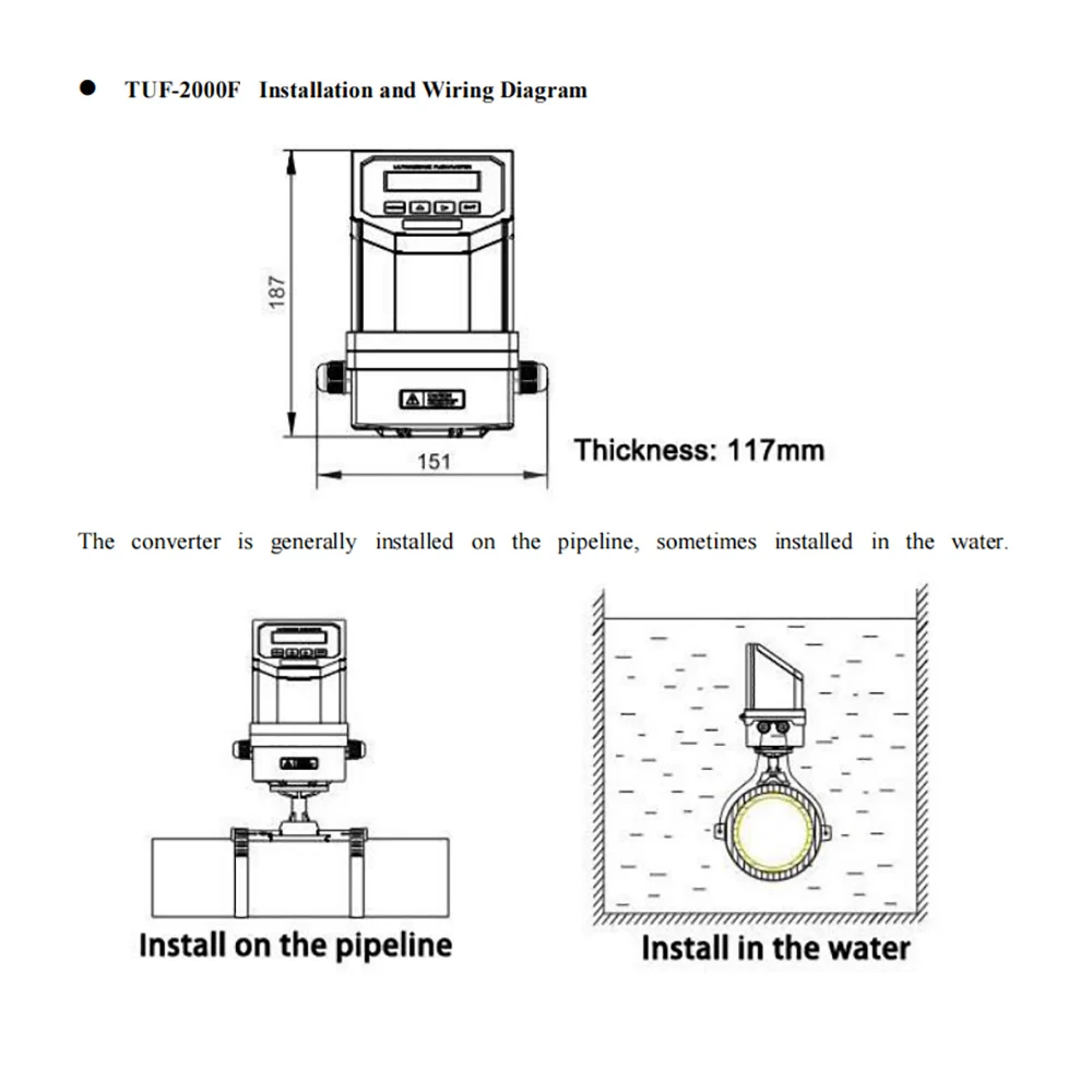 TUF-2000F Pipeline Ultrasonic Flowmeter Flange Sensor With Modbus RS485 Used For Metal Or Plastic Pipe(DN40-80mm)