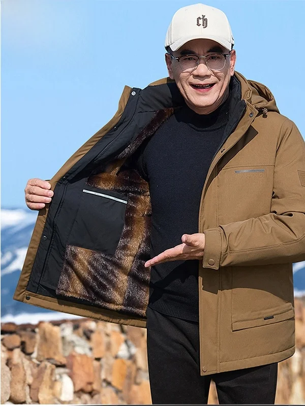 

Мужское пуховое пальто Jaet с капюшоном на гусином пуху, съемное теплое зимнее пальто Busin Sle, повседневное пальто из полиэфирного волокна Thiened