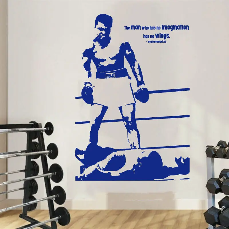 Boxing Ali Portrait Personality Slogan Wall Stickers Gym Boxing Club Teen Room Bedroom Door Decoration Vinyl Decal Gift YD28