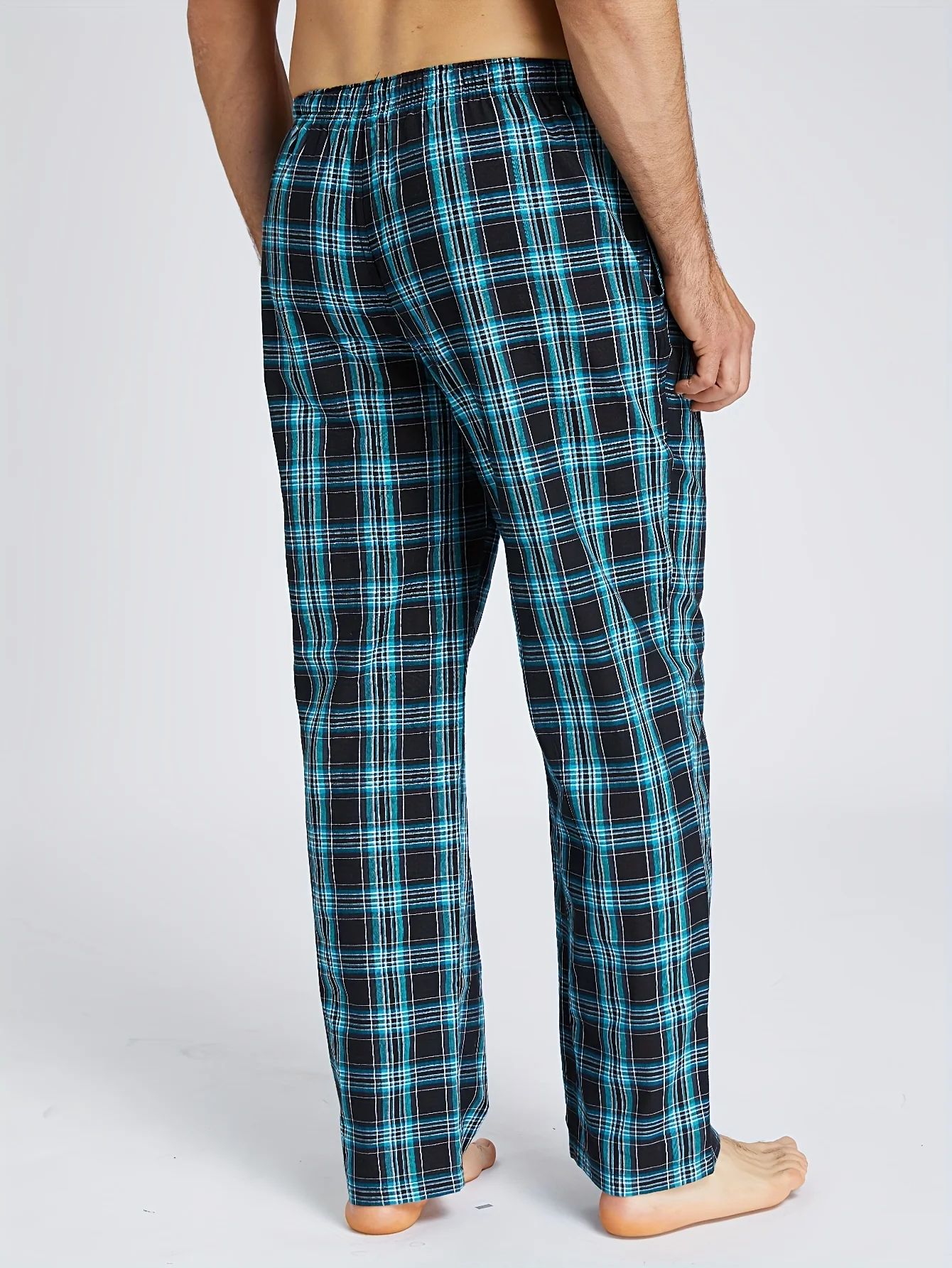 Men's Pajama Pants Autumn New Checked Cotton Thin Soft Comfortable Elastic Waistband with Pockets Home Lounge Pants