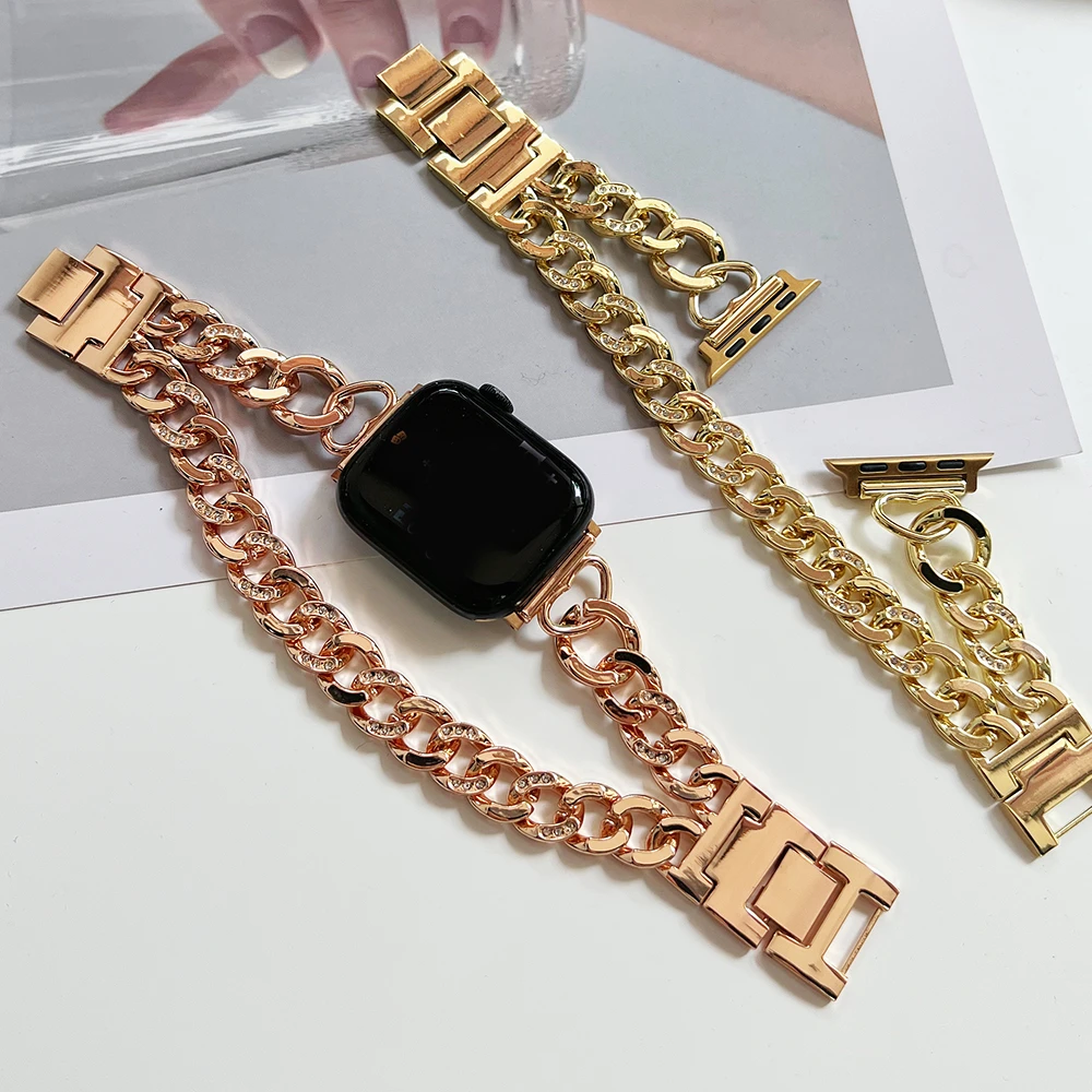 Luxury Metal Strap For Apple Watch Band 9 8 7 6 SE 45mm 44mm 42mm 44mm 41mm Women Bracelet For iWatch Ultra 2 49mm 40mm 38mm