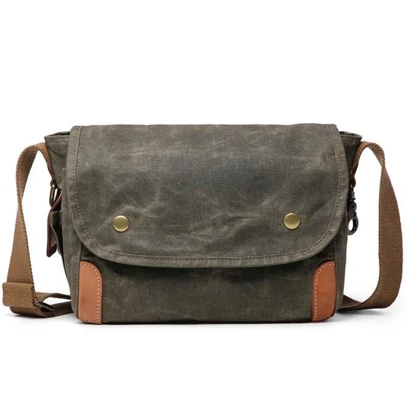 Waterproof Oil Waxed Canvas Bag For Men Retro Style Shoulder Bag For Women Casual Shopping Crossbody Phone Bag