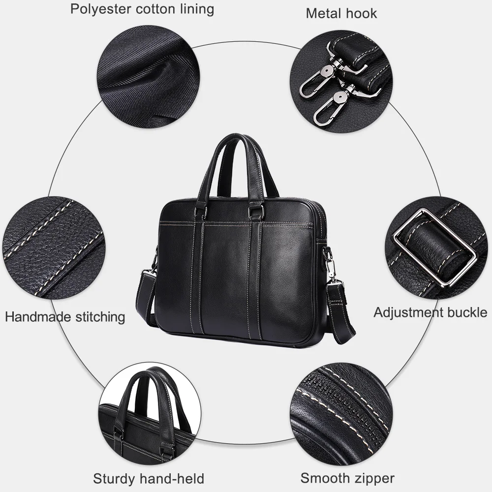 Sac d'ordinateur portable en cuir véritable pour hommes, étui Bombes, sac messager lancé, dossier exécutif, sacs à main d'affaires, 14 pouces, 7612