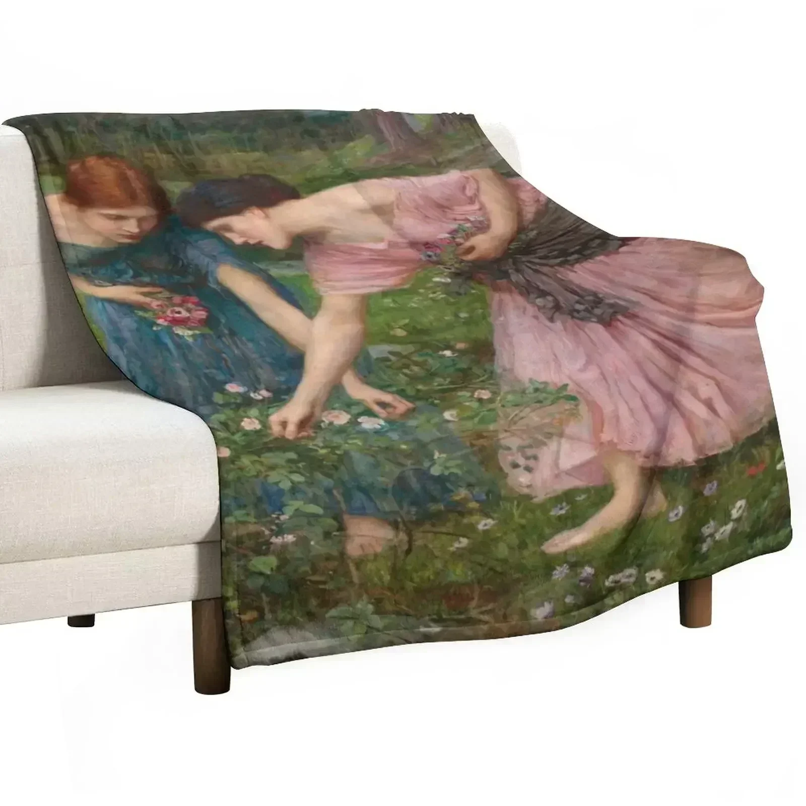 

John William Waterhouse - Gather Ye Rosebuds Throw Blanket Travel Quilt Hairys Shaggy Blankets