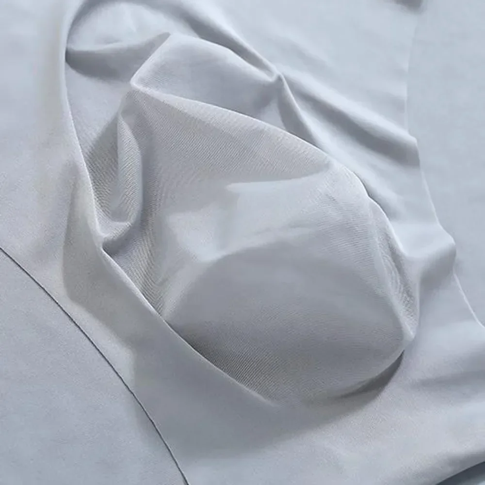 Men's Traceless Underwear Briefs Shorts Middle Waist Ice Silk Transparent Breathable Bulge Pouch Panties For Man