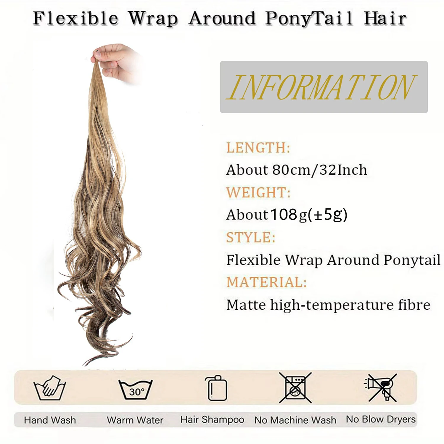 32inch Length Synthetic Ponytail Extensions Ponytail Hairpieces For Women Daily Use Suitable for Halloween Christmas gifts