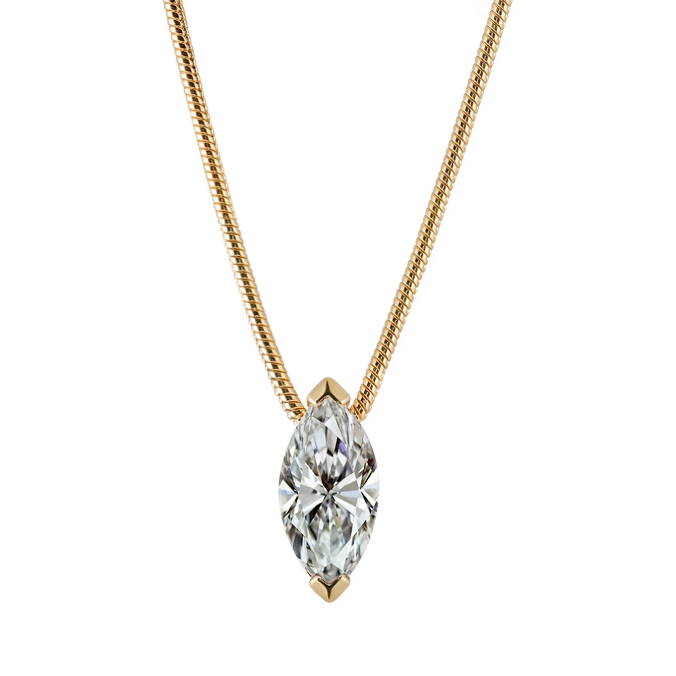 

S925 Sterling Silver 1CT Marquise Moissanite Pendant with Snake Bone Chain Exquisite Jewelry Plated with 18k Gold