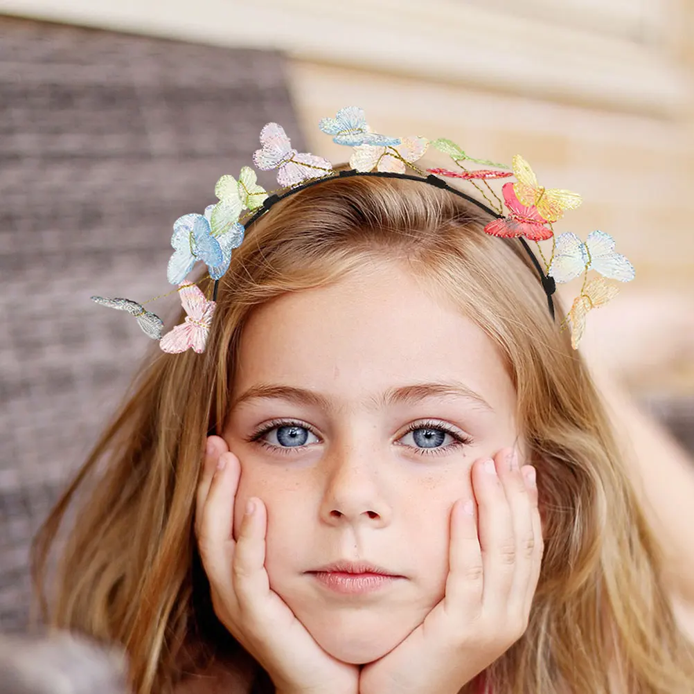 

2 Pcs Headband Butterfly Headdress Colorful Bride Hairband Headgear Wedding Cute Butterflies
