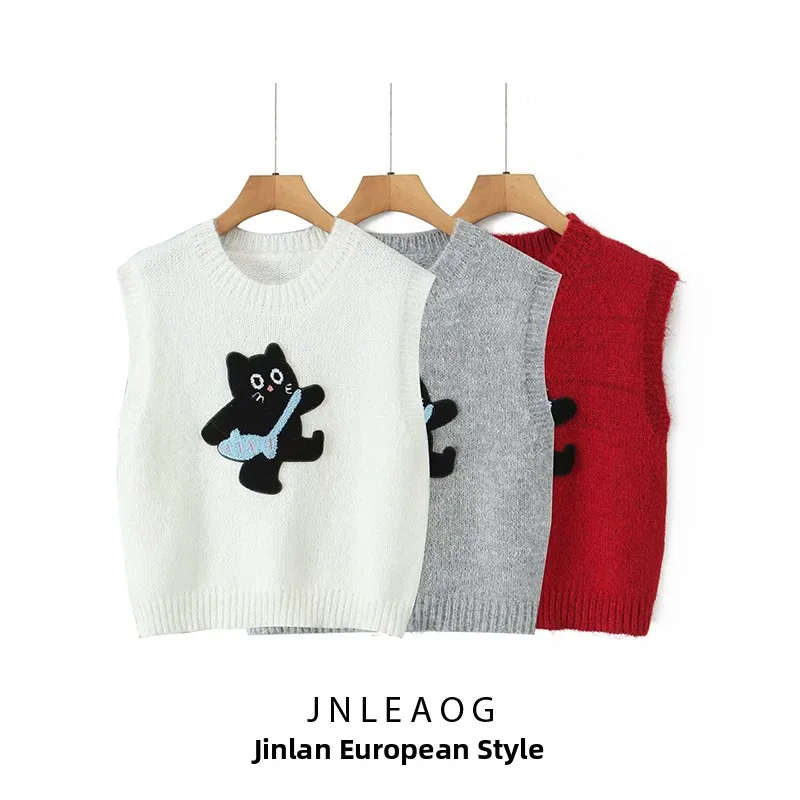 

JNLEAOG, осенний новый женский модный полотенце с вышивкой, свитер с капюшоном и мультяшным узором, жилет в стиле пэчворк, круглый, полиэфирное волокно