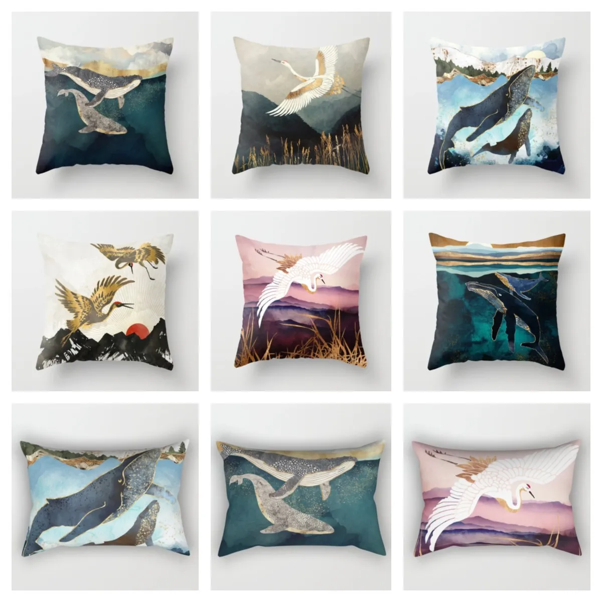 Whale crane Plush pillowcase， living room decoration pillow covers  throw pillow case， pillow cases home decor fall pillow cover