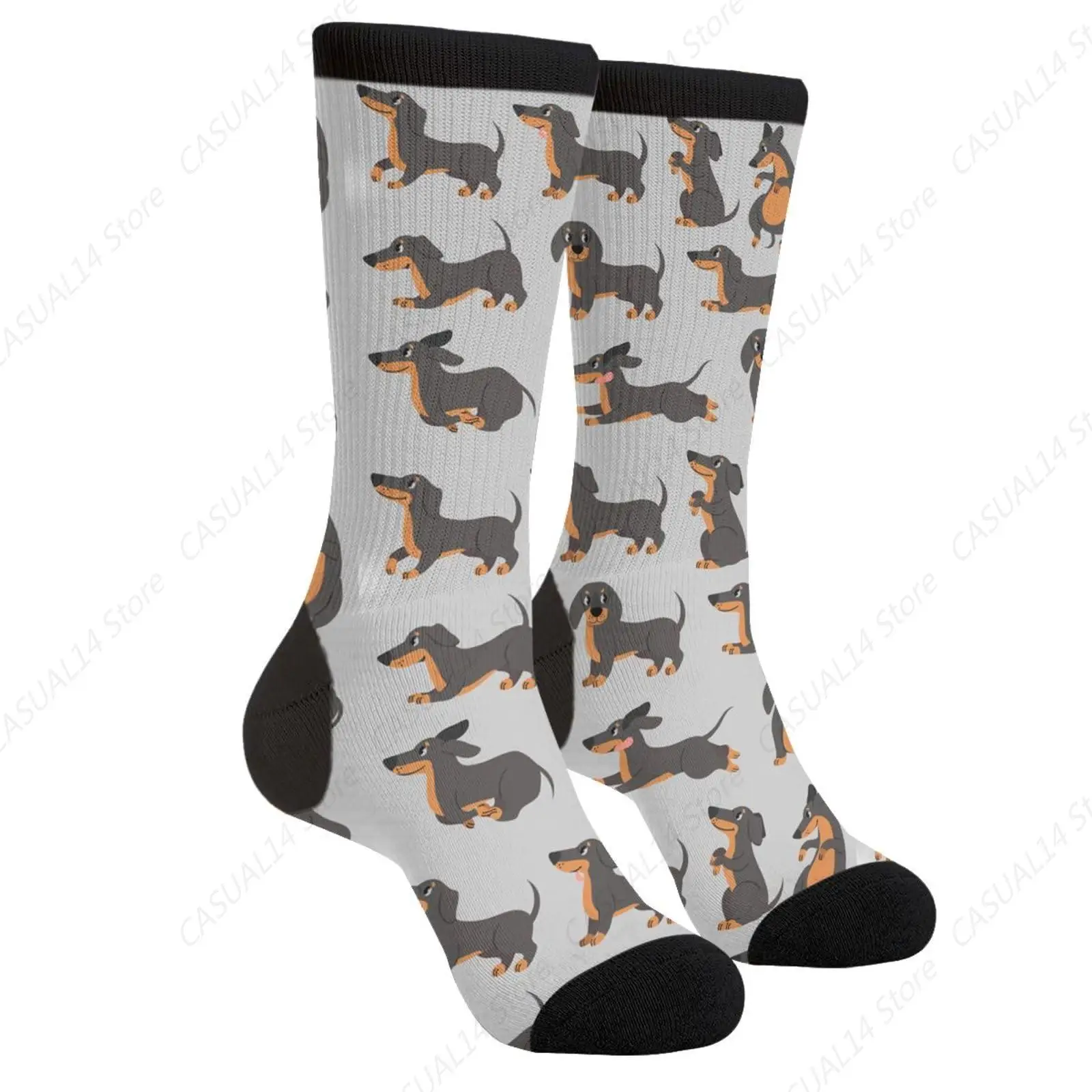 Dachshund Dog Cute Novelty Fun Crew Socks Fashion Comfortable Men And Women Crazy Dress Socks One Size