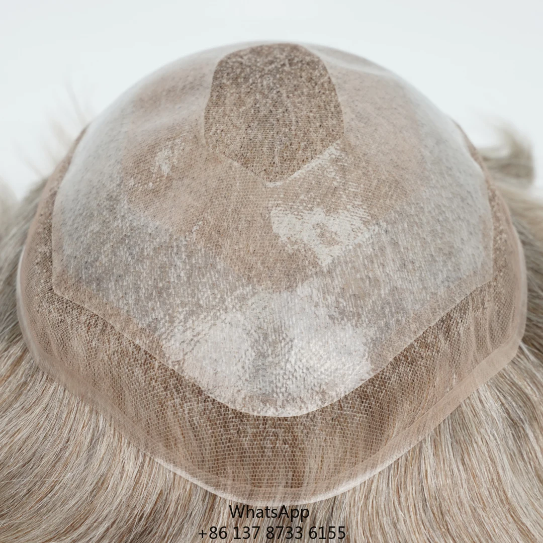 Custom Hair 80% Density 100% Hair Replacement For Lace Men Wigs Toupee With Clear PU And Bleaching Hairline