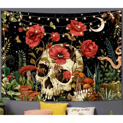 खोपड़ी पुष्प टेपेस्ट्री, मशरूम खोपड़ी गोथिक गार्डन बेडरूम सौंदर्य टेपेस्ट्री 8 best sales खोपड़ी टेपेस्ट्री - №1