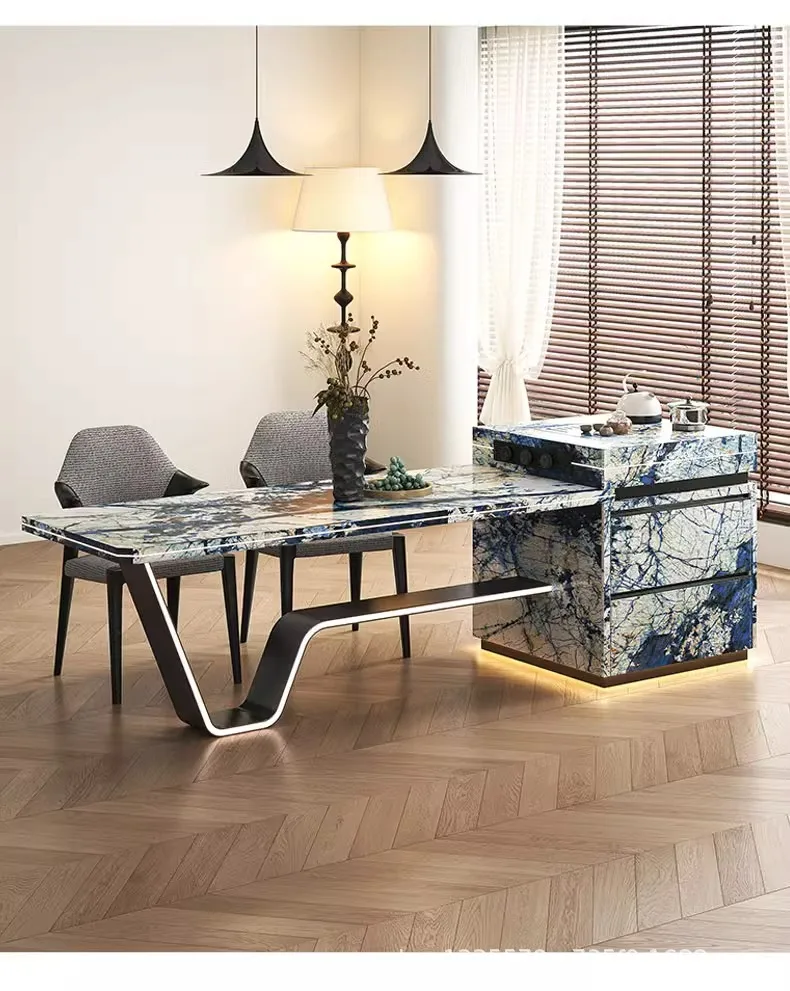 

Dragon Head-Raising Day Island Table Integrated High-end Slate Italian Minimalist Falling Table Premium Open Kitchen Restaurant