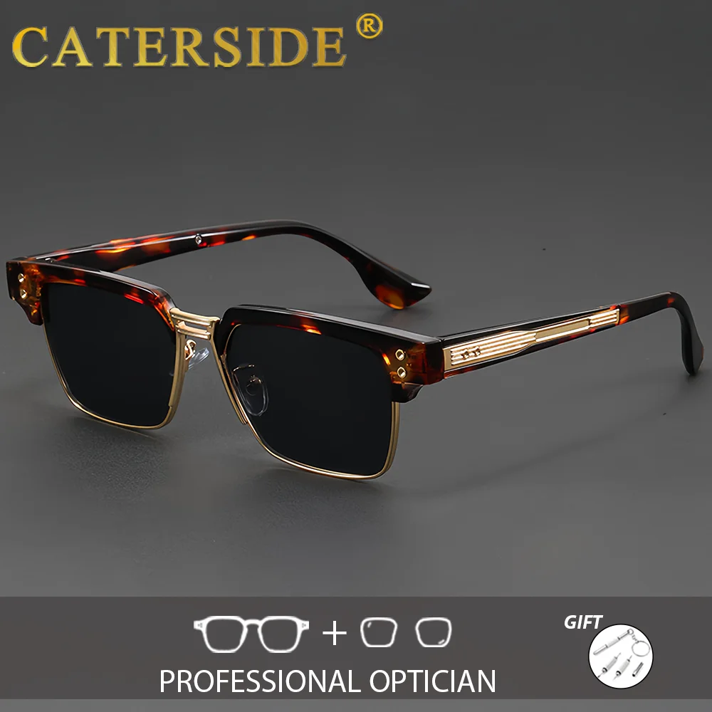 

CATERSIDE новые мужские оптические солнцезащитные очки из ацетата в полуоправе с квадратными линзами, очки по рецепту, уличные очки для близорукости UV400