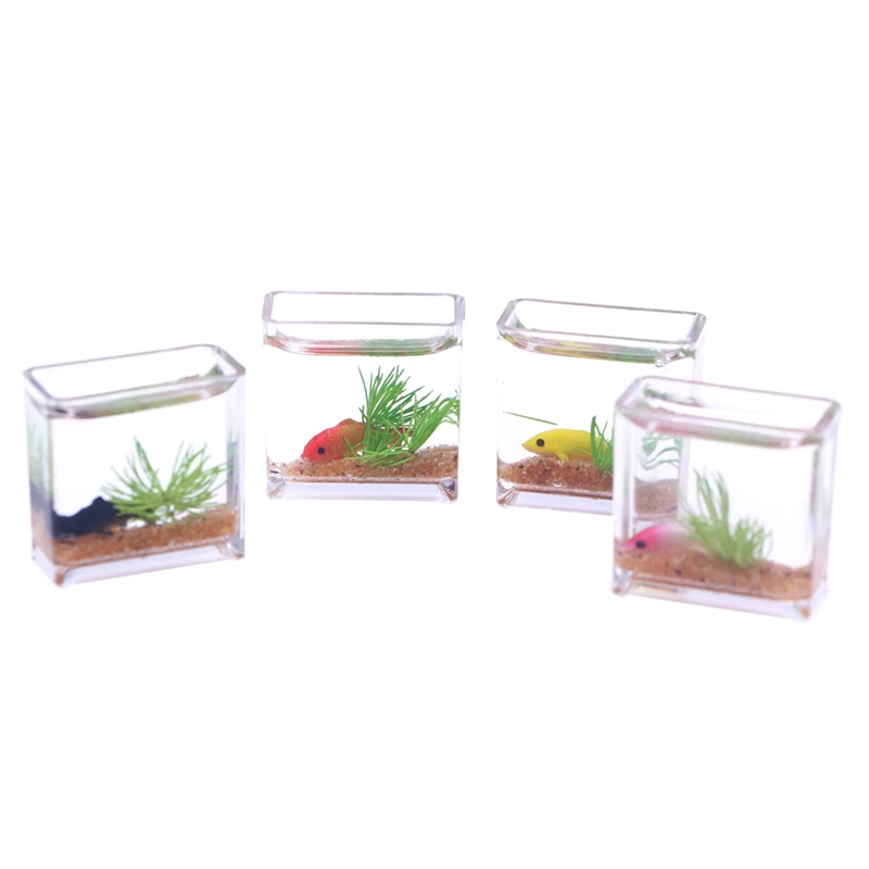 Casa de muñecas en miniatura para decoración del hogar, juguete de tanque de peces, modelo de acuario de simulación, accesorios, 1:12, 1 unidad