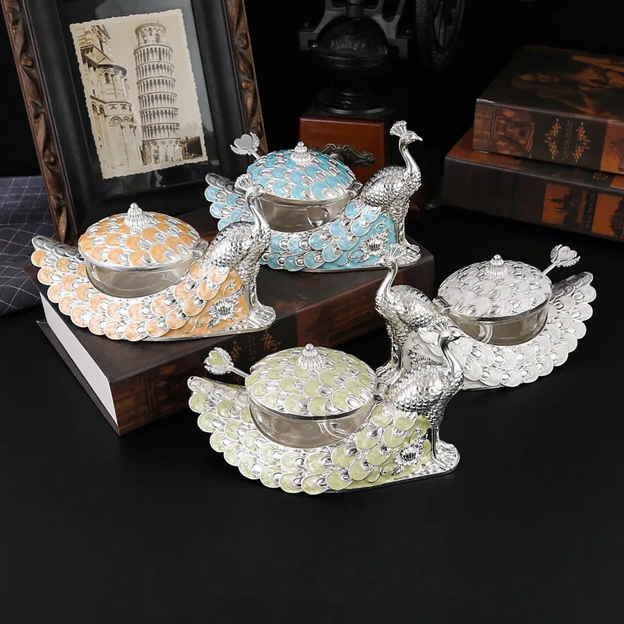 Peacock Seasoning Jar Exquisite Kitchen Jar Seasoning Box Salt Jar Oil Bottle with Lid Home Decoration Ornament Creative Gift