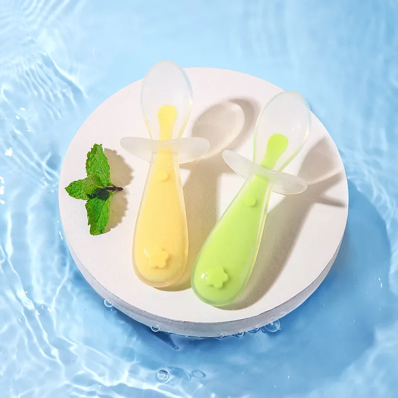 

Детская силиконовая ложка с мягкой головкой для кормления, ложка для прикорма, детская ложка для супа с защитным экраном, короткая силиконовая ложка