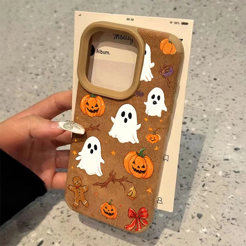 Halloween Cute Pumpkin Ghost Phone Case For iPhone 17 Pro MAX 16 15 14 PLUS 13 12 11 Pro XR Air Fall Halloween Shockproof Cover view 3
