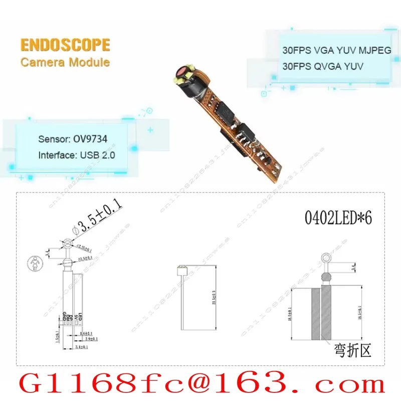 Minimum Wide-angle Fixed Focus OV9734 CMOS Sensor 3.5mm Internal Camera Module LED 2MP 30fps USB Installation