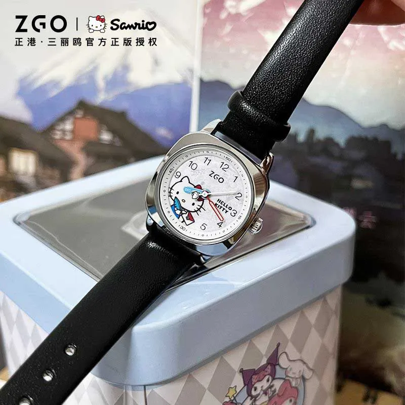 Sanrio Original Zgo Joint Hellokitty Watches Kawaii Waterproof Cute Sports Quartz Vintage Belt Watch For Girl Birthday Gifts