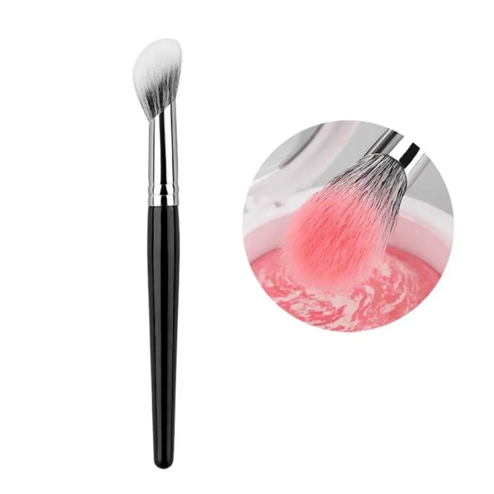 Brocha de maquillaje con puntadas de pelo de cabra, brochas de maquillaje de contorno multifuncionales suaves, brochas de maquillaje para colorete biseladas portátiles naturales para cara