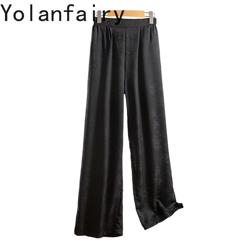 

YOLANFAIRY 100% Mulberry Silk Wide-leg Pants Woman Clothing Casual Loose Women's Pants Artistic Breathable Trousers Black Pants