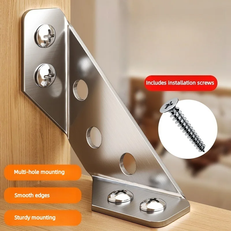Stainless Steel 90° Corner Bracket for Bed/Table Reinforcement - Triangular Support Connector