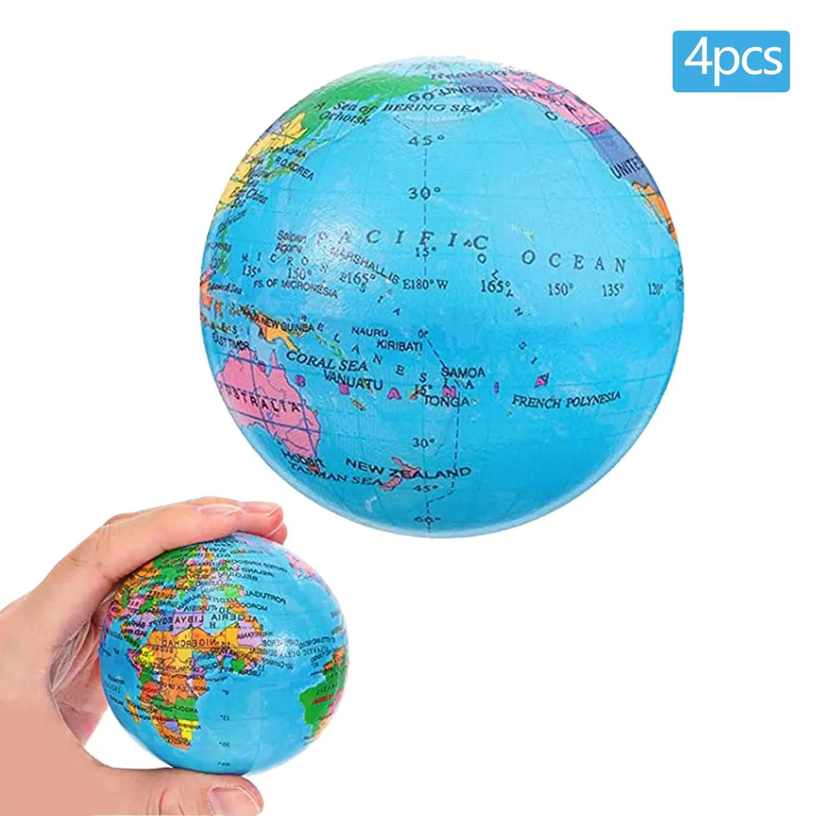 4 Pieces Mini Foam Earth Ball Bouncy Ball 6cm Adults Kids Finger Exercise Educational Toy for Party Favors School Holiday Prizes