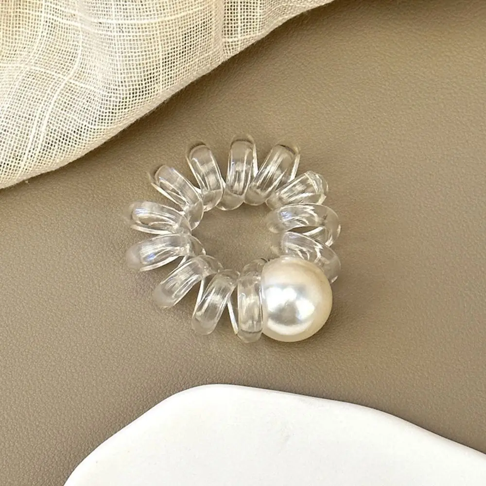 

Vintage TPU Telephone Line Hair Rope Korean Style Elastic Transparent Hair Ring Hair Ties Scrunchies Pearl Ponytail Holder Daily