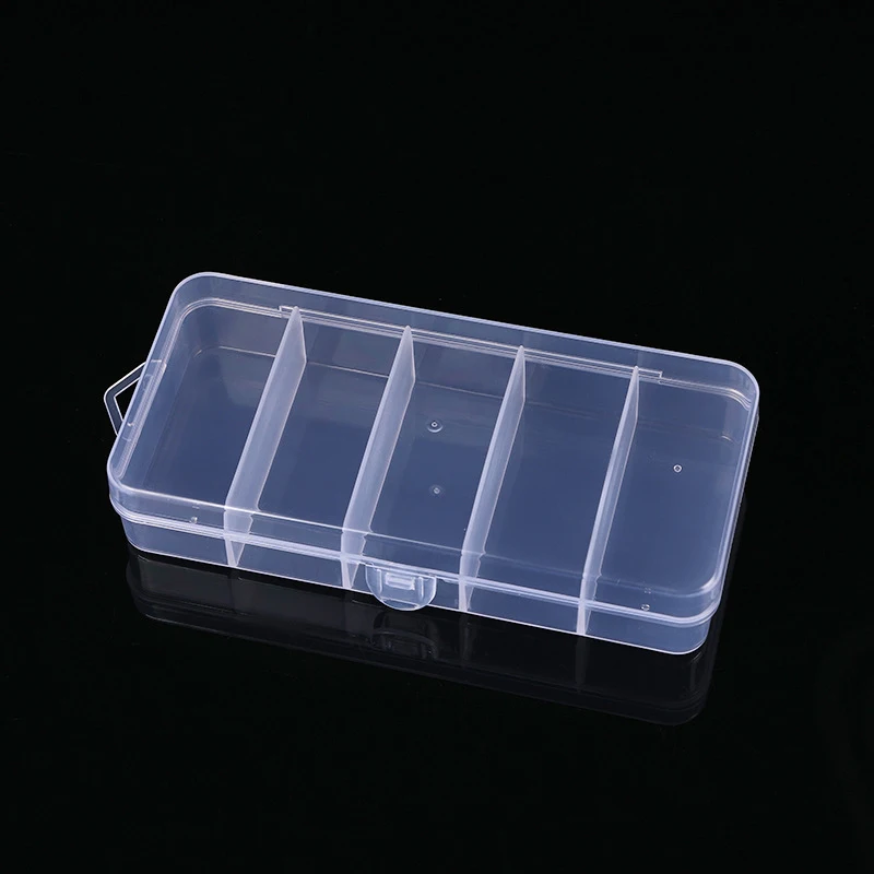 5 Grid Plastic Storage Box With Cover，Transparent Makeup Organizer Bead Fish Hook Hair Clip Sundries Container