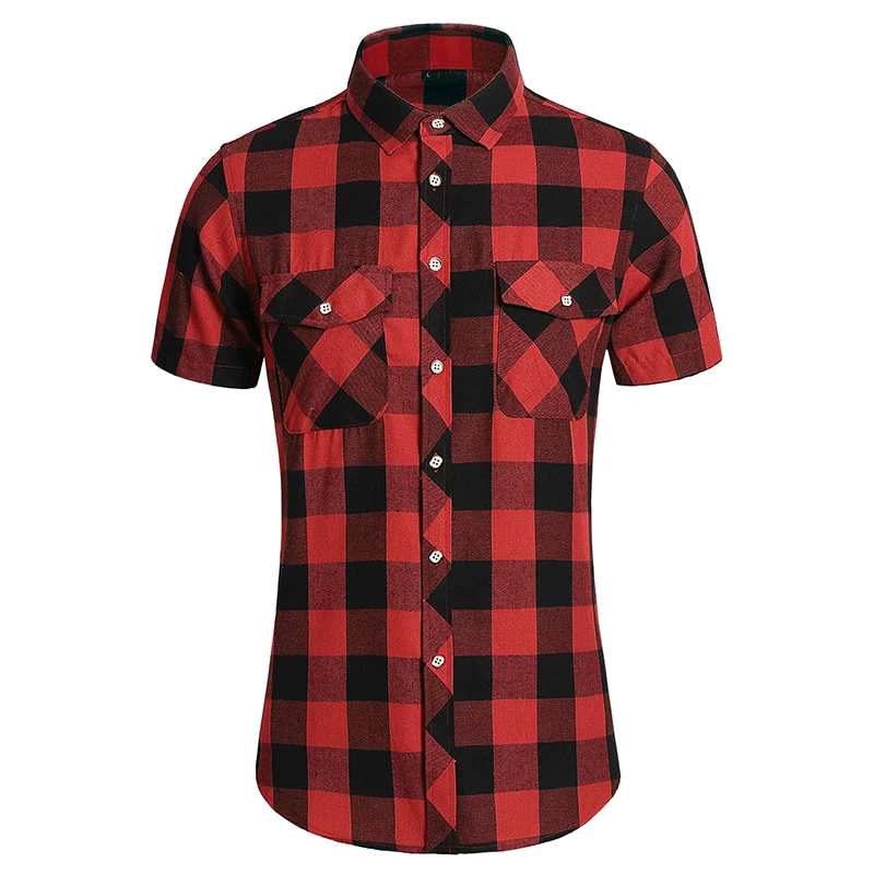 

Red And Black Plaid Shirt Men New Fashion Chemise Homme Mens Classic Checkered Shirts Short Sleeve Shirt Casual Blouse