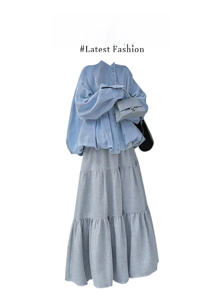 

Корейский комплект Parkyeon: двусторонняя куртка в клетку с цветочным узором и юбка-кейк. Новинка 2025 года. Осенний повседневный модный комплект.