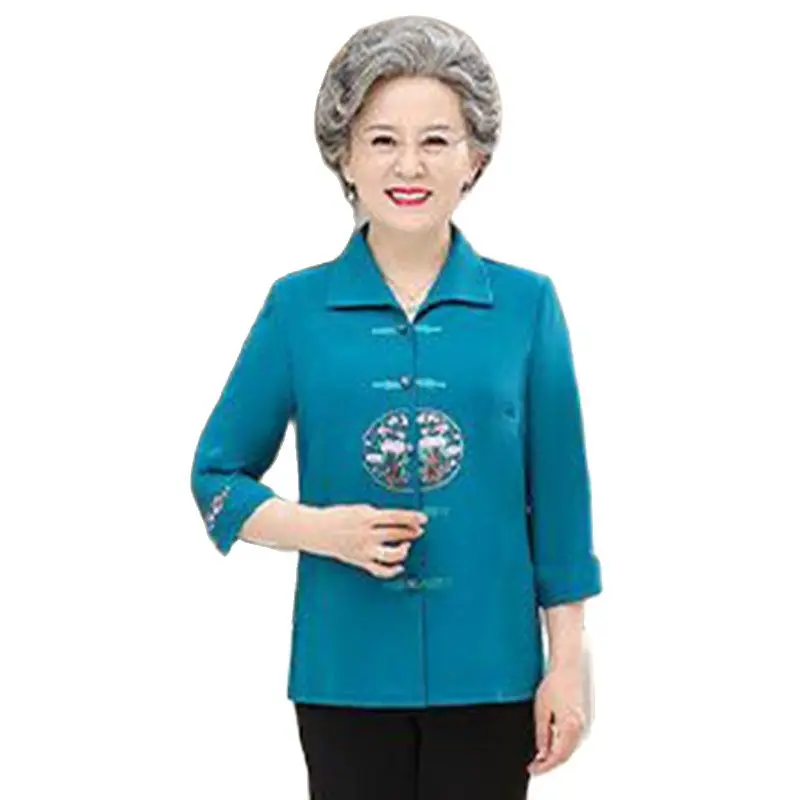 

Fashion Summer Dress Grandma's Cropped Sleeve Shirt The Old Lady's Loose Embroidery Temperament Casual Blouse Female Tide.