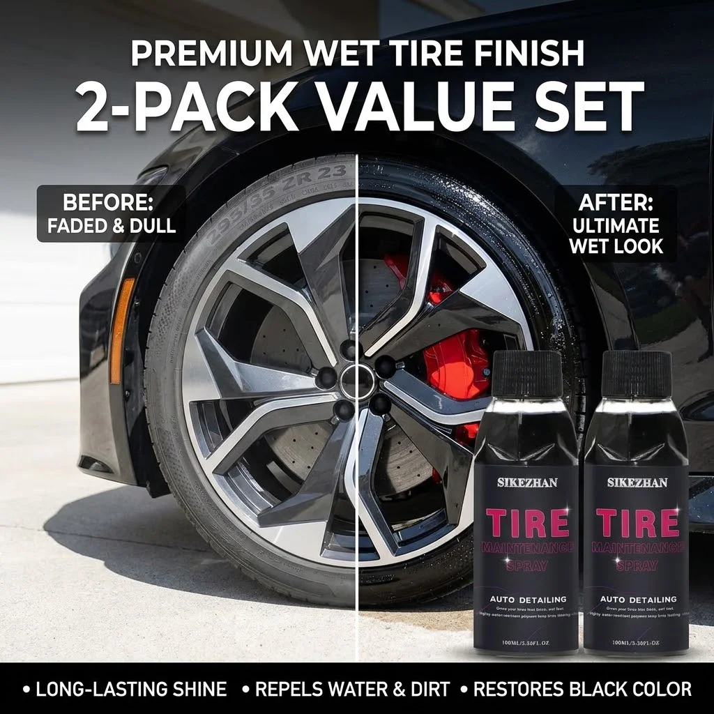 Wet Look Tire Dressing, Deep Gloss Black, Long Lasting Dust Free, Safe for Cars Trucks Motorcycles RVs Rubber Care