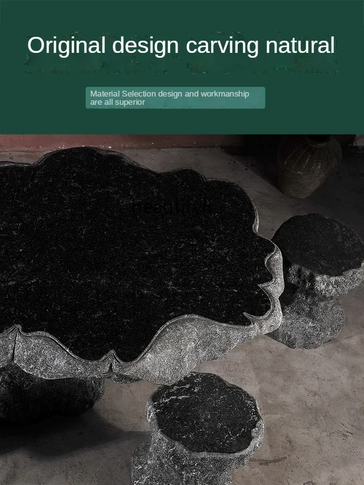 

Outdoor Set Of Hollow Granite Tea Table Garden Landscape Natural Stone Chair