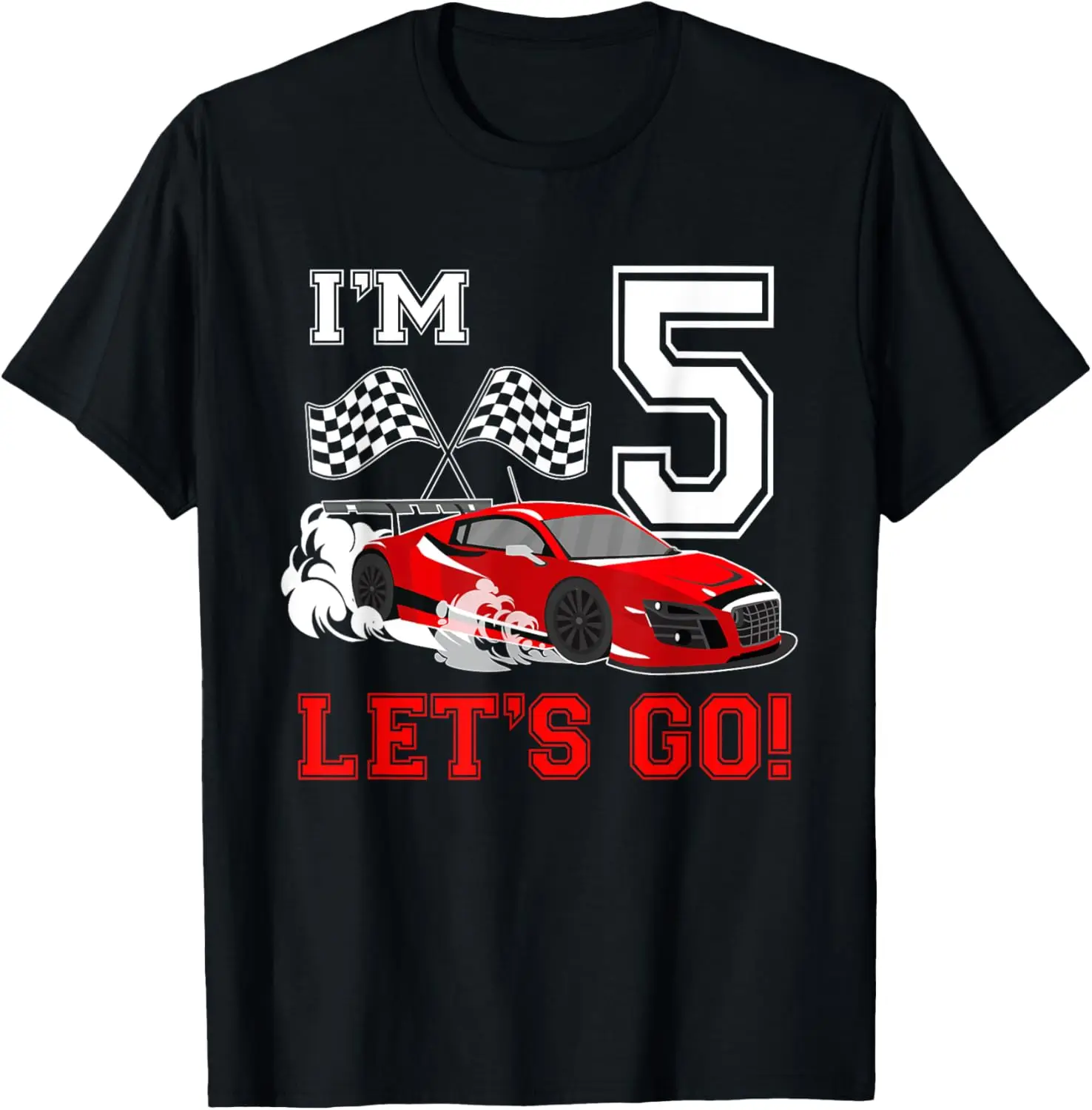 

Футболка для гоночного мальчика 5-летнего гоночного автомобиля на 5-й день рождения