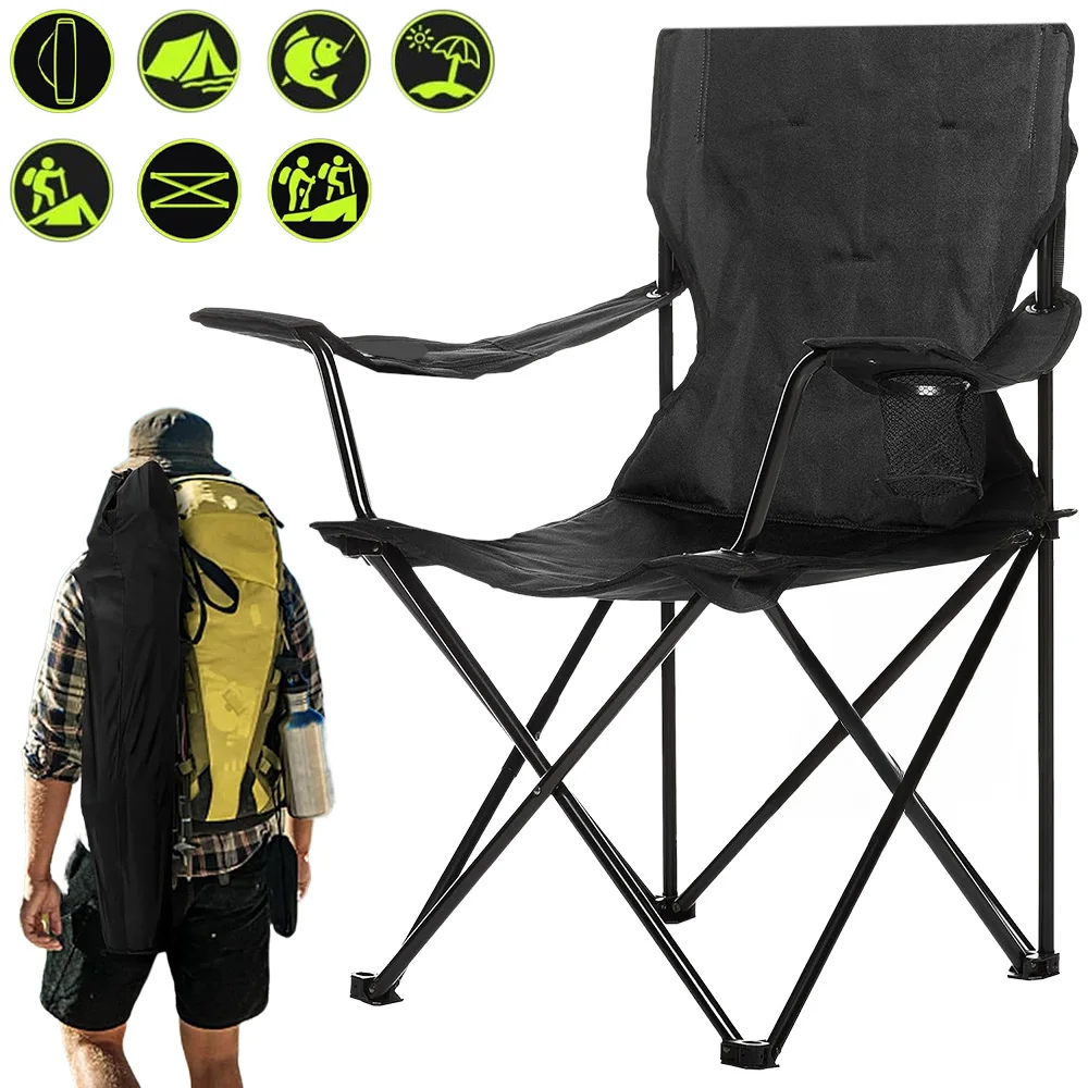 Chaise de camping pliable, chaise de pêche, de tourisme, de plage avec sac de rangement, pieds antidérapants, chaise à dossier pour jardin, pique-nique, plage, parc, randonnée