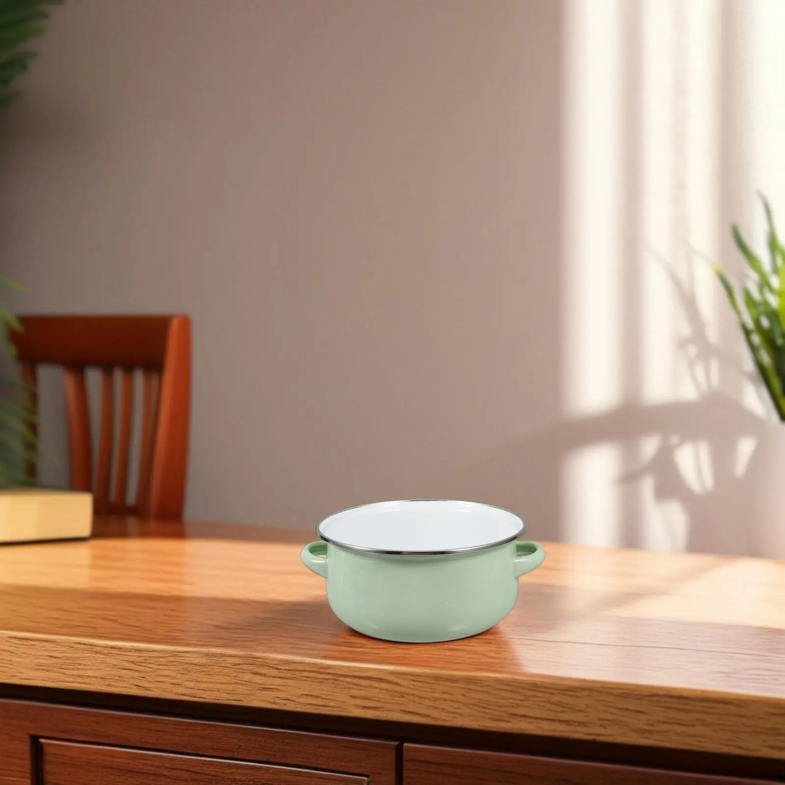 1.7L Enamel Stock Pot with Lid Vintage Style Dual Handle Soup Pot for Stewing Braising Porridge Milk Soup Small Kitchen Use