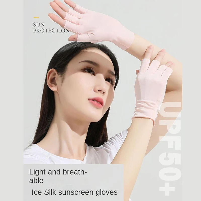 1 Pair Fingerless Gloves Summer Sunscreen UV Protection Multicolor Gloves Woman Driving Gloves Stretch Female Touchscreen Ice