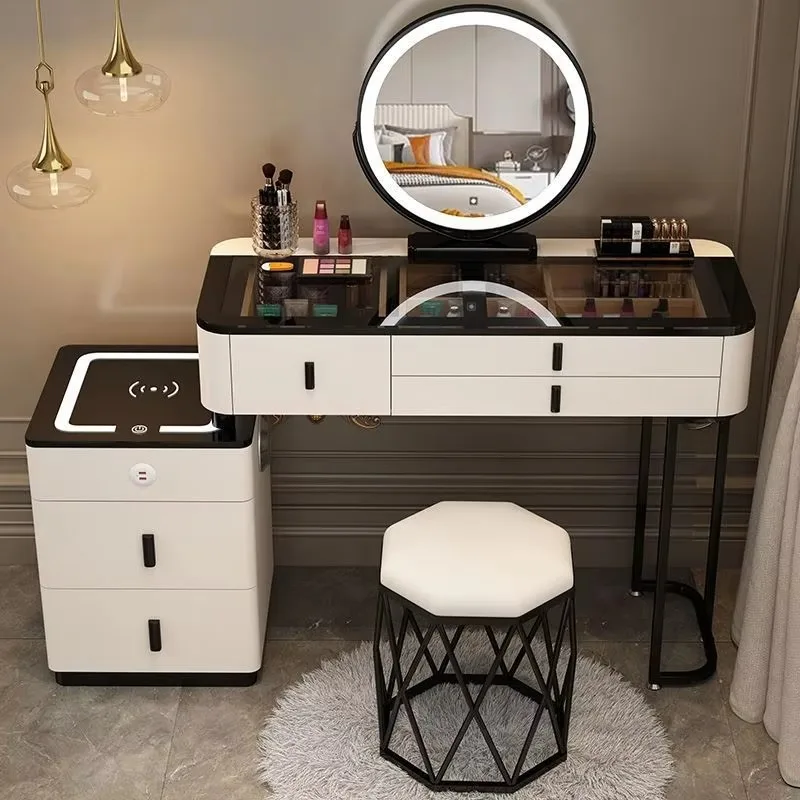 Nordic Smart Dresser Wireless Charging Light Bedroom Makeup Vanities Table Multi-functional Princess Dressing Table