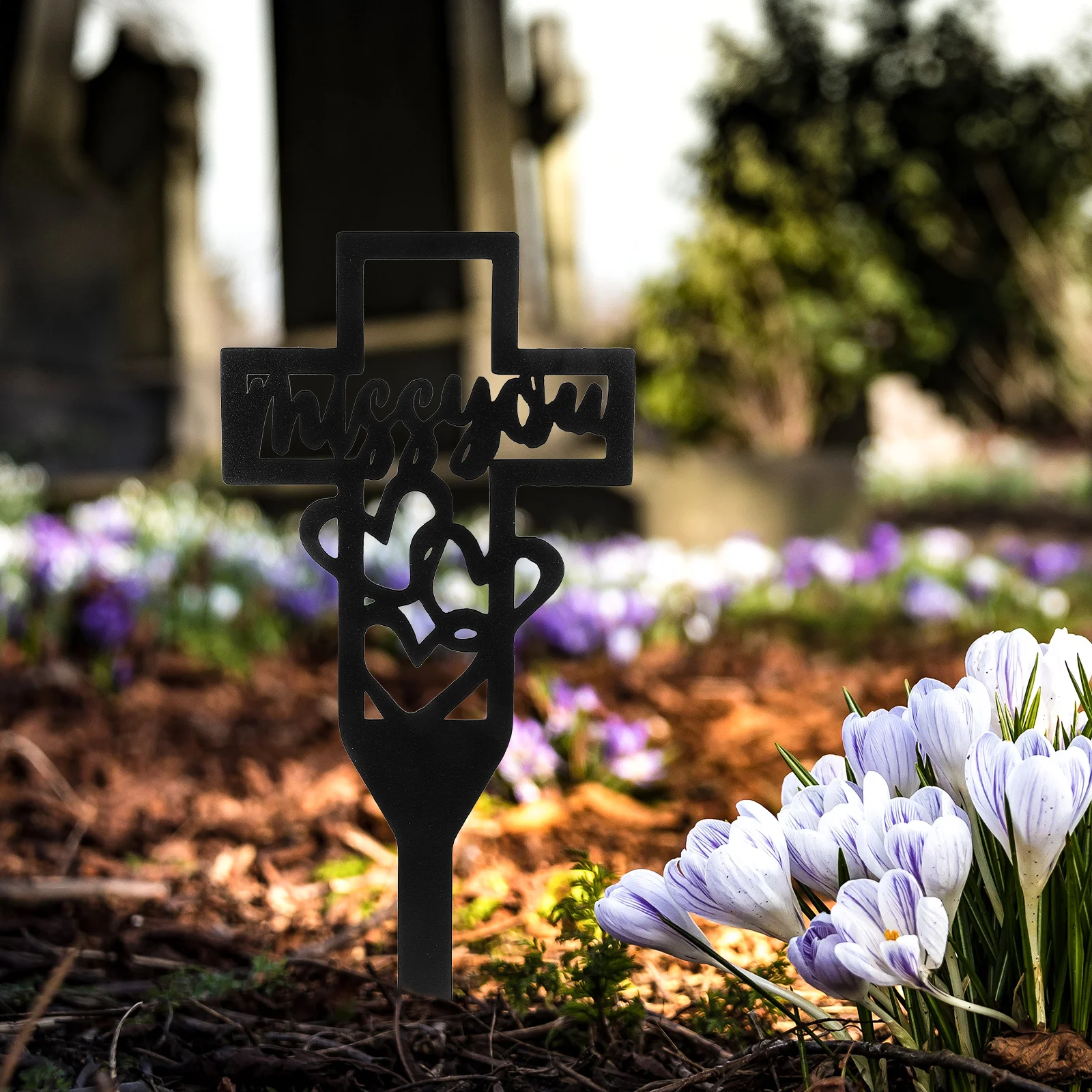 

Iron Memorial Stake 250x125mm Durable Cemetery Grave Cemetery Decorations Marker Cross for Garden Courtyard Remembrance
