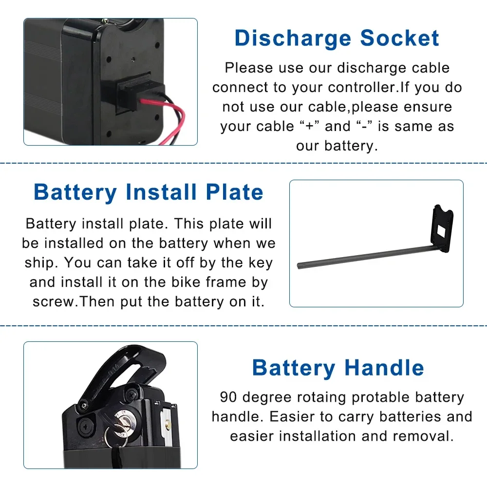 48V 20Ah 15Ah 18650 batteria e-Bike Silver fish case 24V 36V 1000W per moto Haiba kit di conversione 54.6v bicicletta elettrica