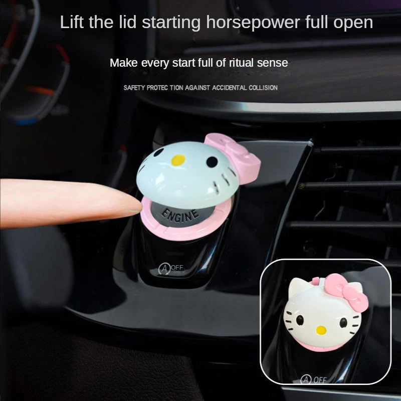 

TAKARA TOMY Cartoon Hello Kitty Car One-button Start Protective Cover Metal Ignition Car Decoration Sticker Start Button Ring