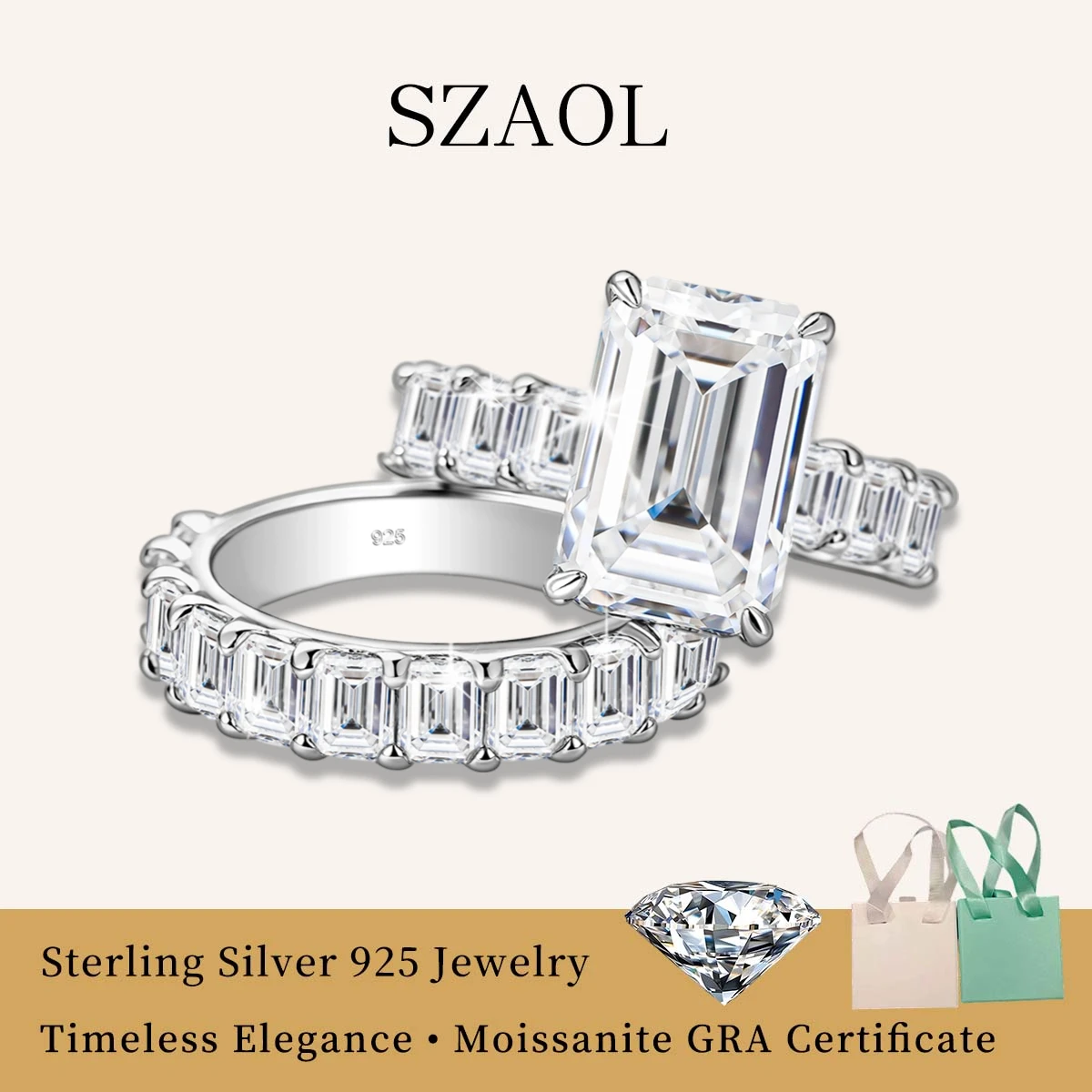 

Позолоченное 14-каратным золотом обручальное кольцо с муассанитом 5 карат изумрудной огранки цвета D, сертифицированное GRA, для невесты, из серебра 925 пробы, свадебный комплект, эффектное обручальное кольцо