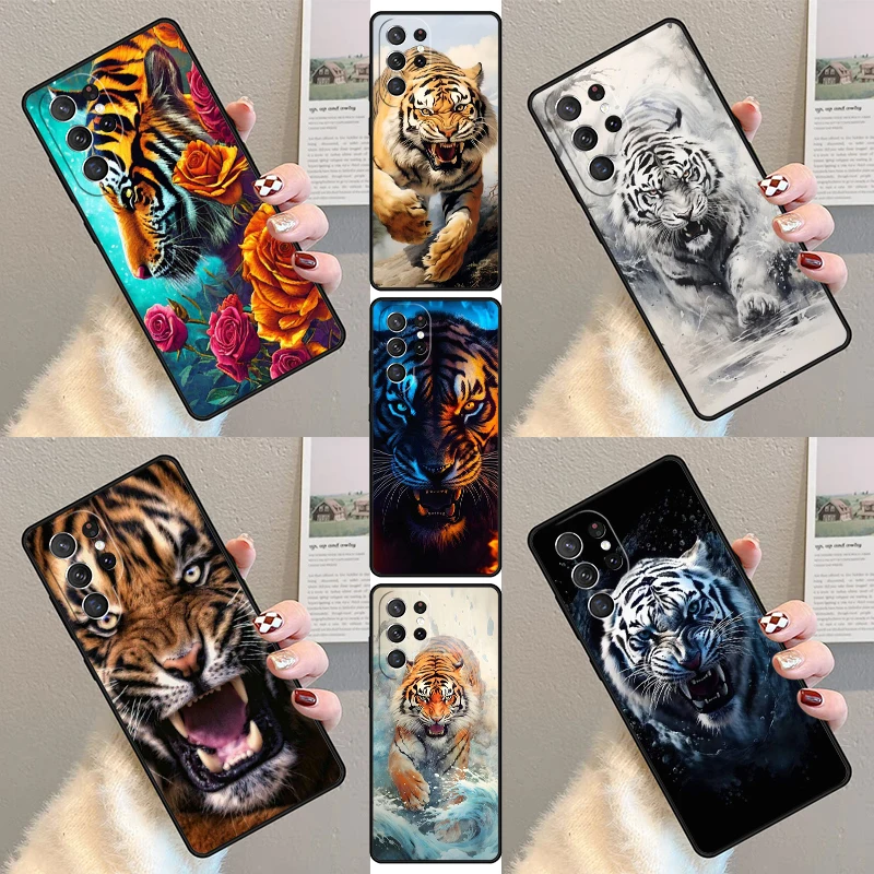 Ferocious Tiger Animal Phone Case For Samsung Galaxy S23 S21 S20 FE S24 S22 Ultra Note20 S10 S9 S8 Plus Silicone Cover