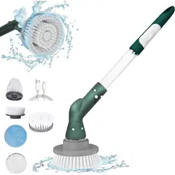 Cordless Electric Cleaning Brush With 4 Replaceable Heads Auto Spin Long Home Bathroom Floor Tile Window Cleaner Scrubber Tool